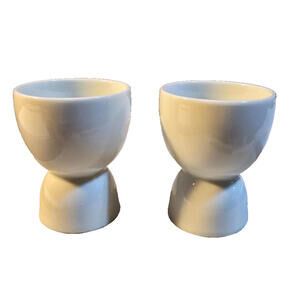 Pair Of Double Egg Cup Holders White Porcelain